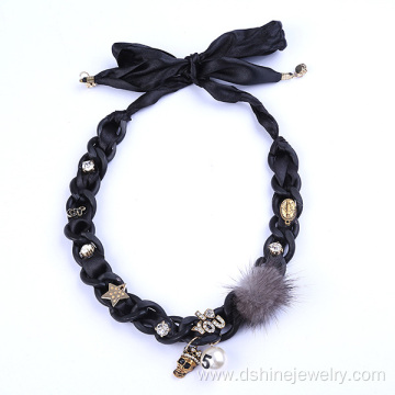 Ribbon Poms Jewellery With Skull Choker Collar For Womens